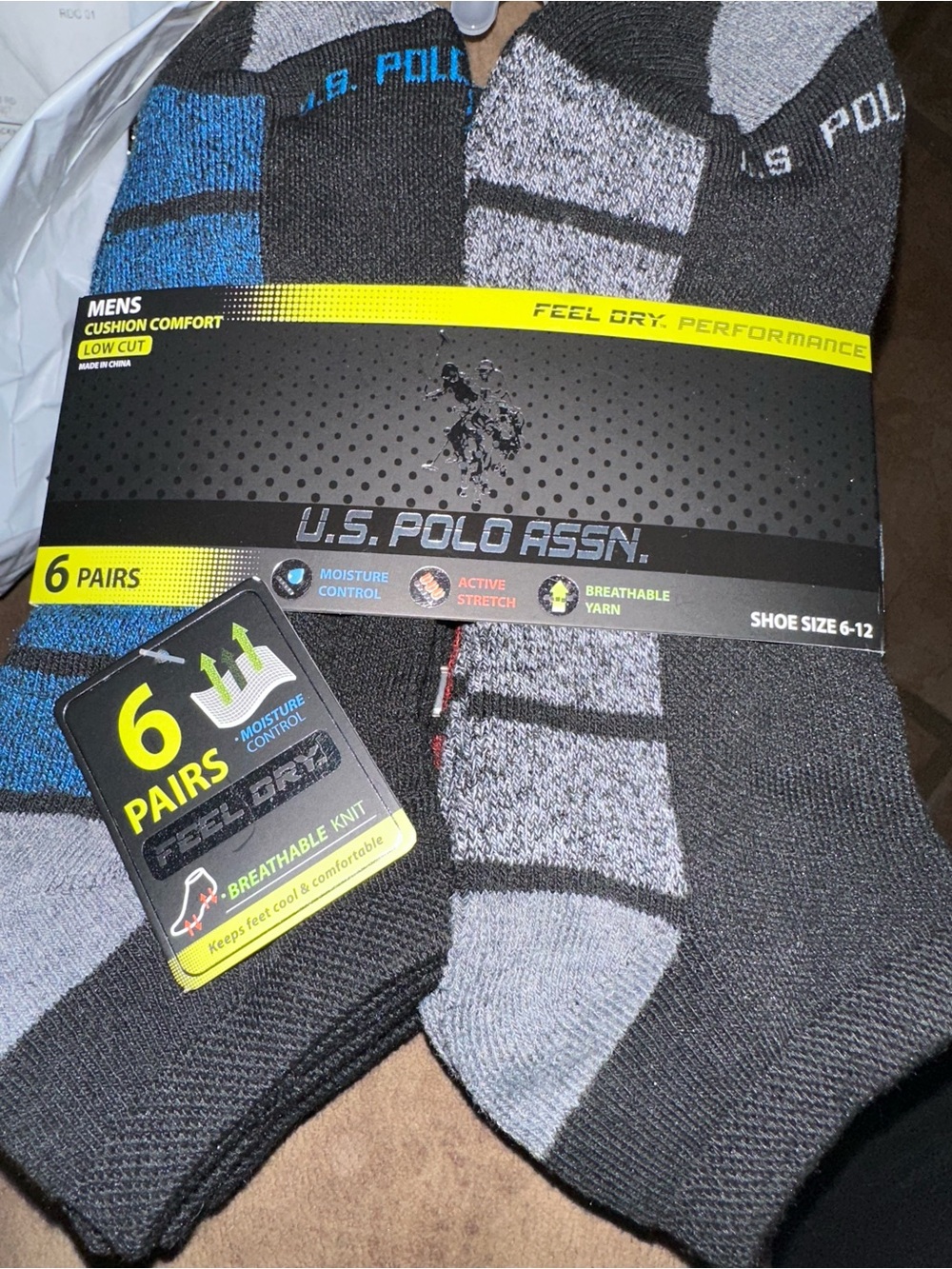 U.S. Polo Assn. Men's Low Cut Socks - Black, Gray, Blue (6 Pack)
